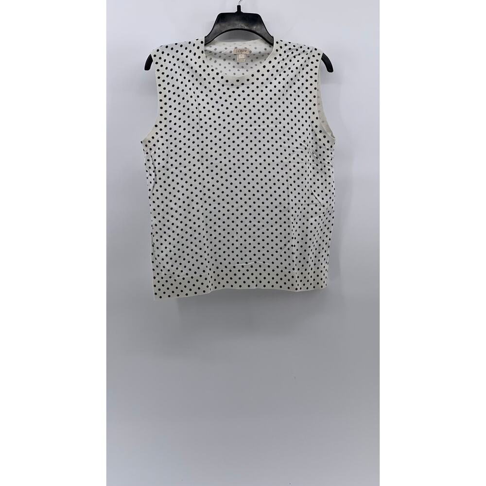 J.CREW Women’s White-Navy Polka Dot Crewneck Caryn Shell Sleeveless Top SZ L